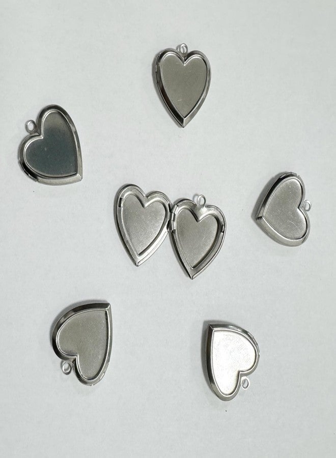 lasenersm 6 Pieces Mini Brass Heart-Shaped Photo Locket Pendants, Silver - Image 4